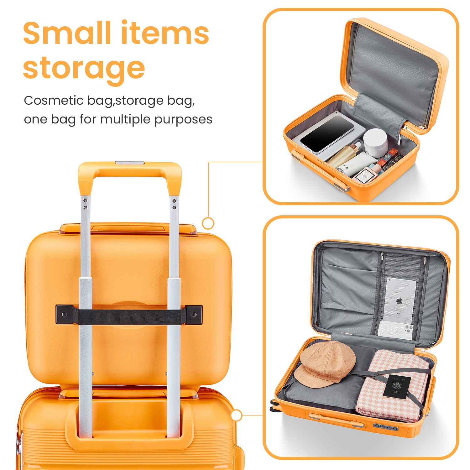 4 Piece PP Hard Shell Luggage Sets,Lightweight& Durable Suitcase with TSA Lock,Airline Certified Carry-on Luggage(14/20/24/28in),Orange