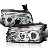 Spec-D Tuning Chrome Housing Clear Lens Projector Headlights Compatible with 2006-2010 Dodge Charger, Left   Right Pair Headlamps Assembly