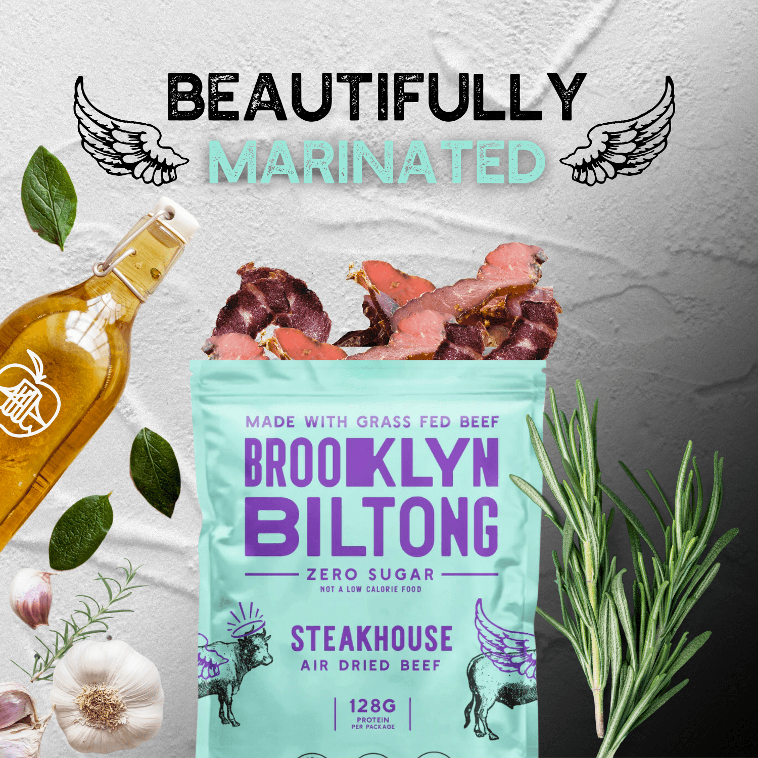 Brooklyn Biltong - Air Dried Grass Fed Beef Snack, South African Beef Jerky - Whole30 Approved, Paleo, Keto, Gluten Free, Sugar Free, Made in USA (Steakhouse)
