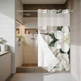 thumbnail image 4 of White Floral No Hook Shower Curtain with Snap in Liner Spring White Magnolia Vintage Plants Farmhouse Waterproof Bathroom Shower Curtain with See Through Top Window for Bathtub 36" x 72", 4 of 9