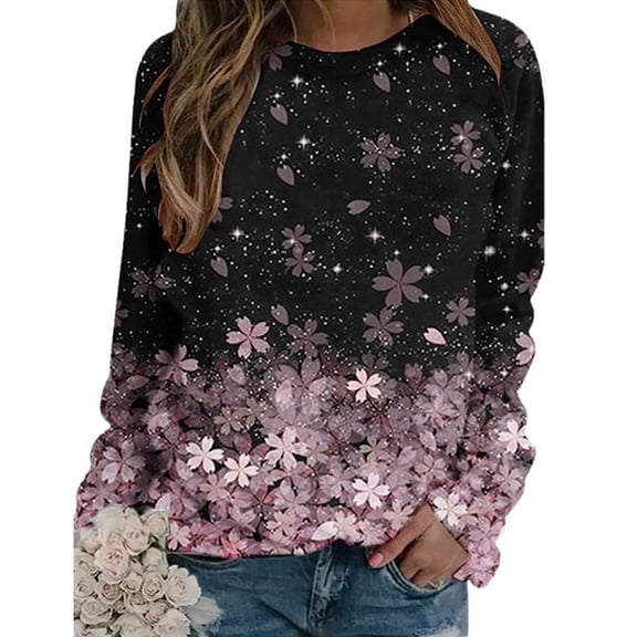Floral Print Women's Sweatshirt Long Sleeve Crewneck Loose Fit Spring Fashion Pullover Sweater Fall Tops