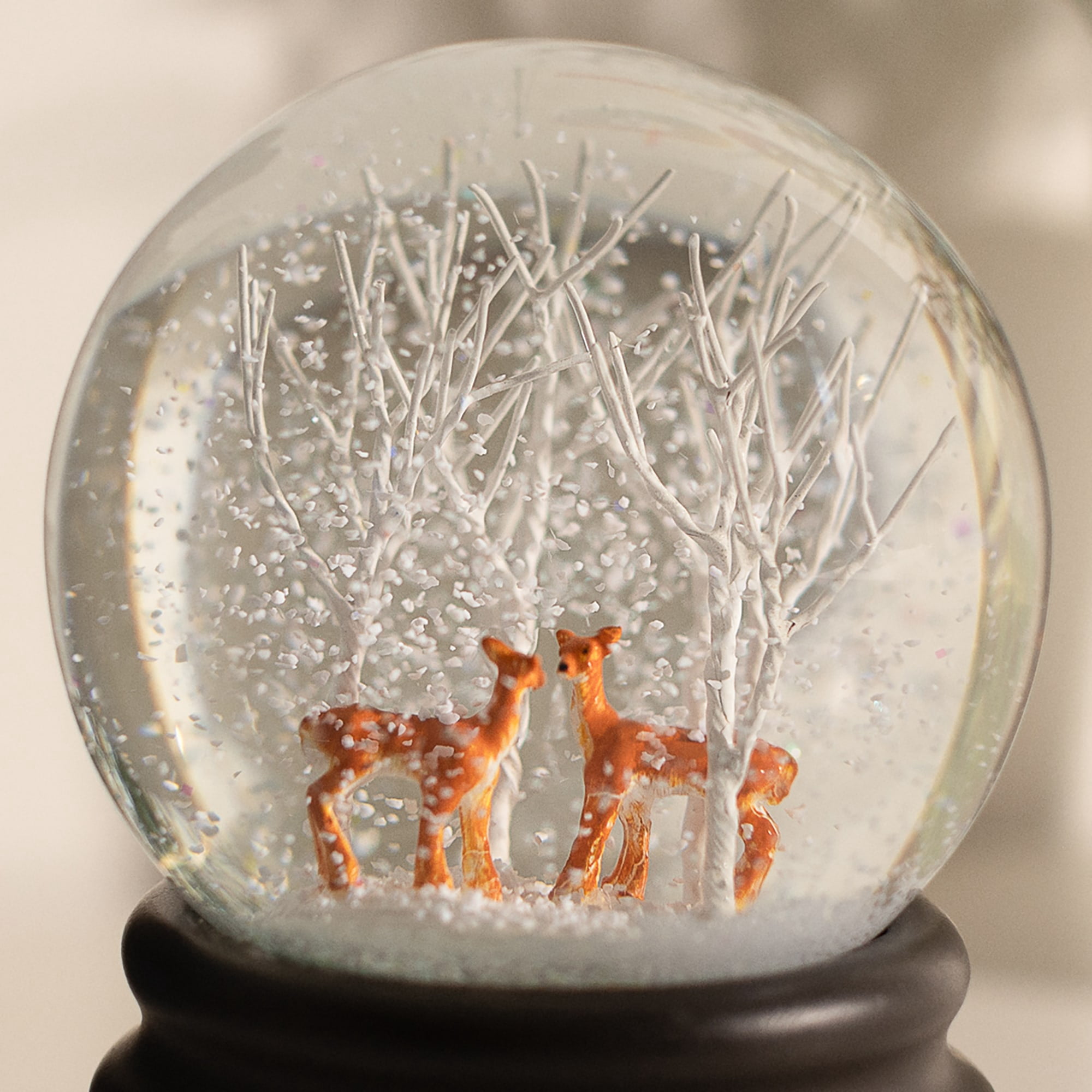 Ashfield & Harkness Deer and Tree Decorative Snow Globe with Wind Up Music box