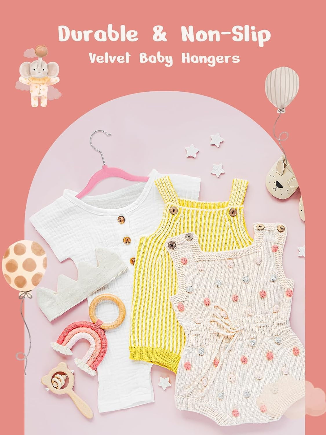 Cozymood 50 Pack Velvet Kids Hangers 11 inch Baby Felt Hangers Space-Saving Thin Design Baby to Toddler Clothes Organizer, Pink