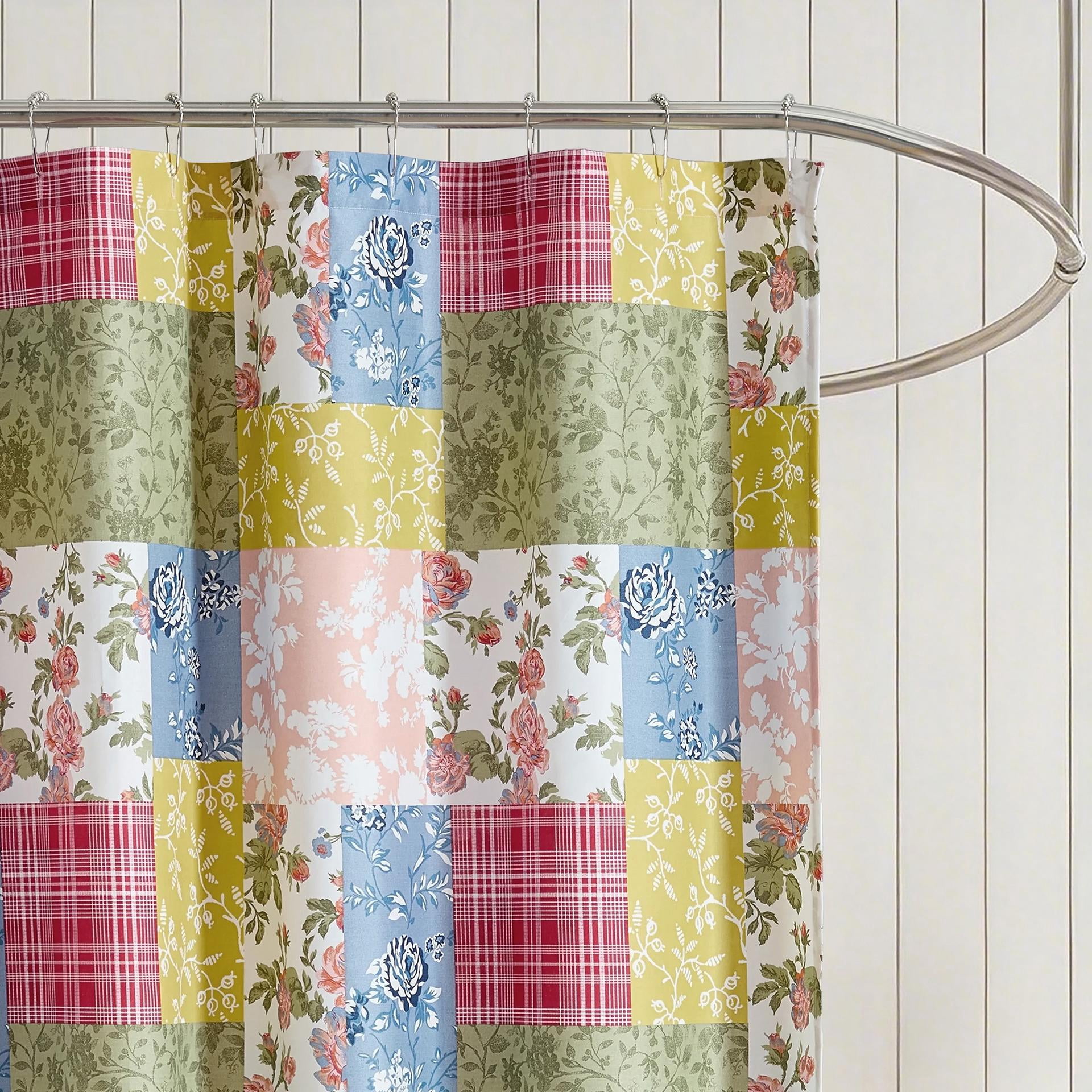 Farmhouse Florals Patchwork Printed Microfiber Shower Curtain, Multicolored, 72" x 72"