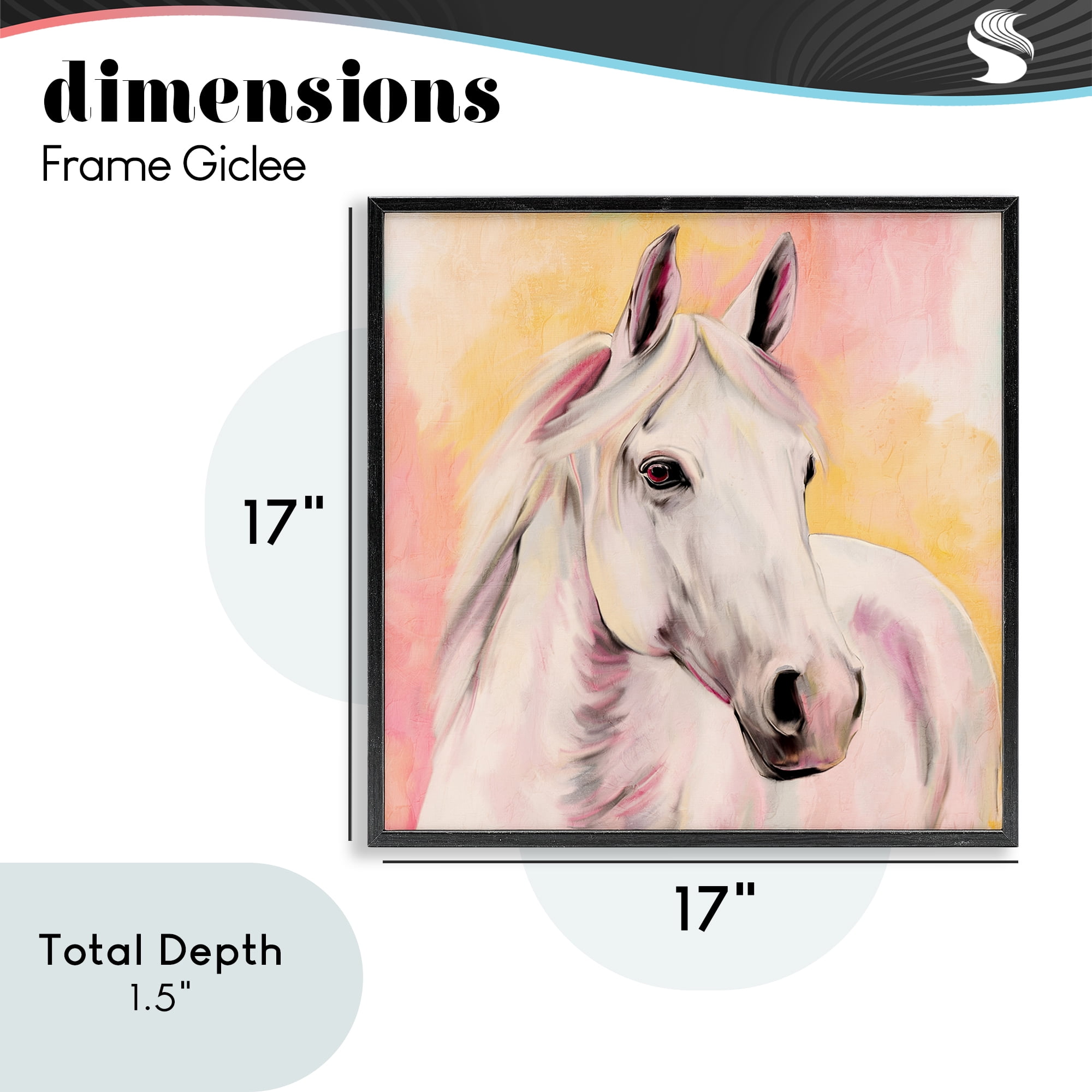 Sunset White Horse Black Framed Giclee Art, design by Kim Allen