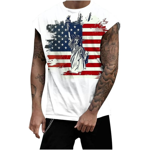 WREESH Men American Flag Sleeveless Tank Top Patriotic Muscle Shirt 4th of July Gym Workout Casual Tee