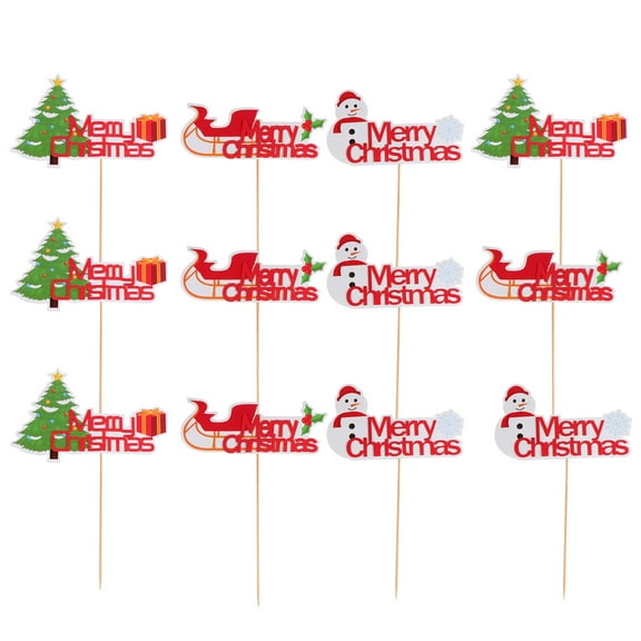 12Pcs Christmas Cake Topper Set, Cartoon Cupcake Decor, Holiday Dessert Decorations for Cakes and