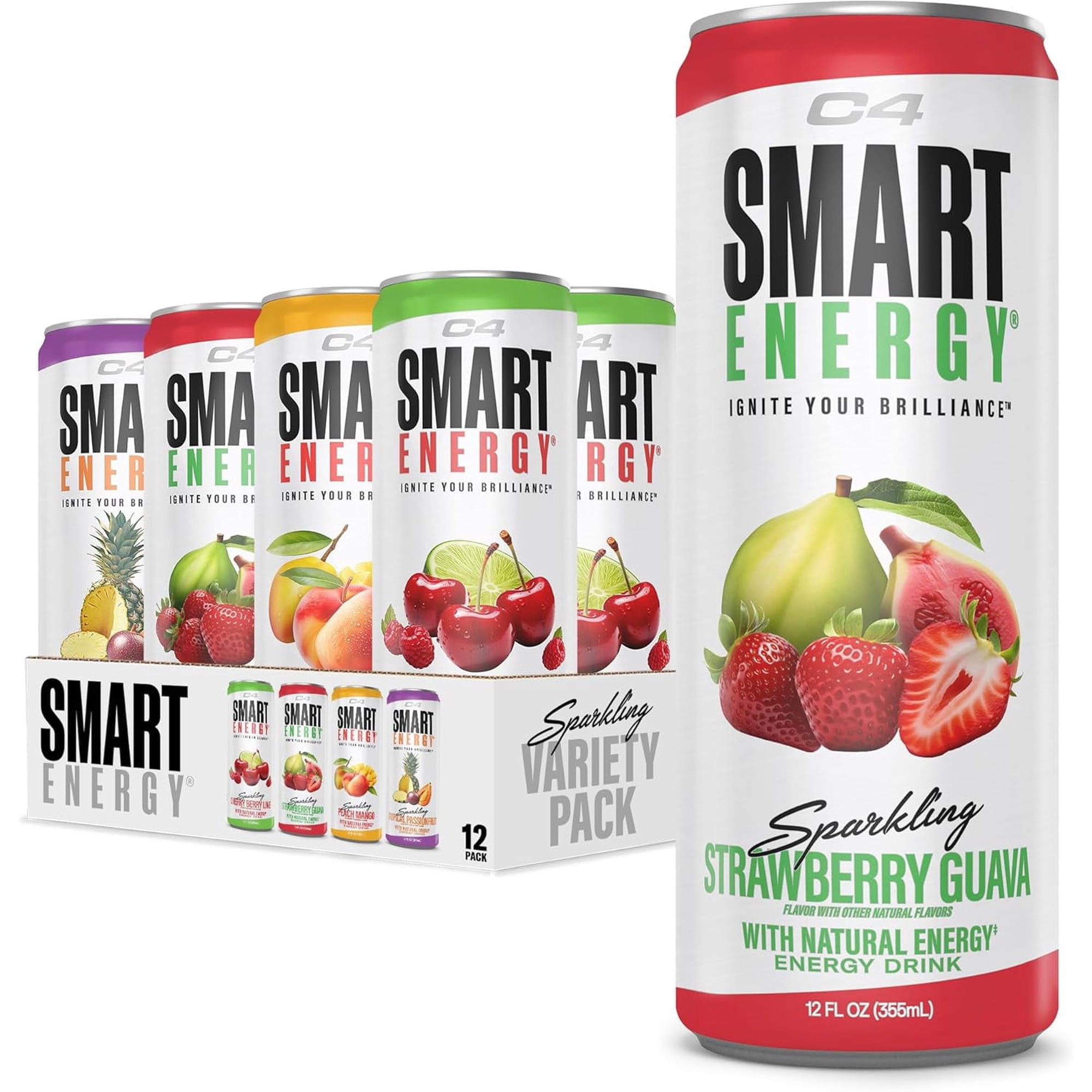 C4 Smart Energy Drinks Variety Pack, Sugar Free Performance Fuel & Nootropic Brain Booster, Coffee Substitute or Alternative, 4 Flavor Tropical Oasis Variety 12 Pack