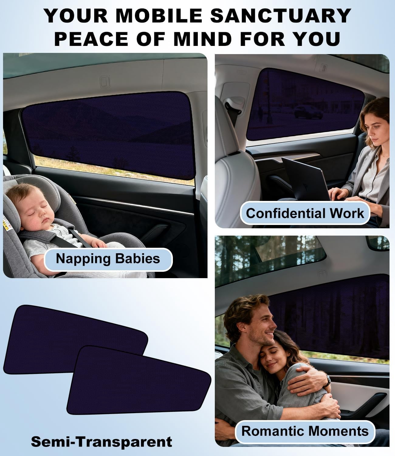 Car Window Shades for Tesla Model Y 2020-2024 and 2025 2026 Model Y Juniper | Static Cling Rear Side Sun Shade, UV & Heat Blocking, Privacy Protection, Easy On & Off