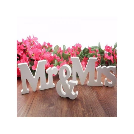 VICOODA English Wooden Letters Mr & Mrs Free Standing Wedding Reception Sign Decal Centrepiece Ornaments Sweet Table (Best Love Letter In English)