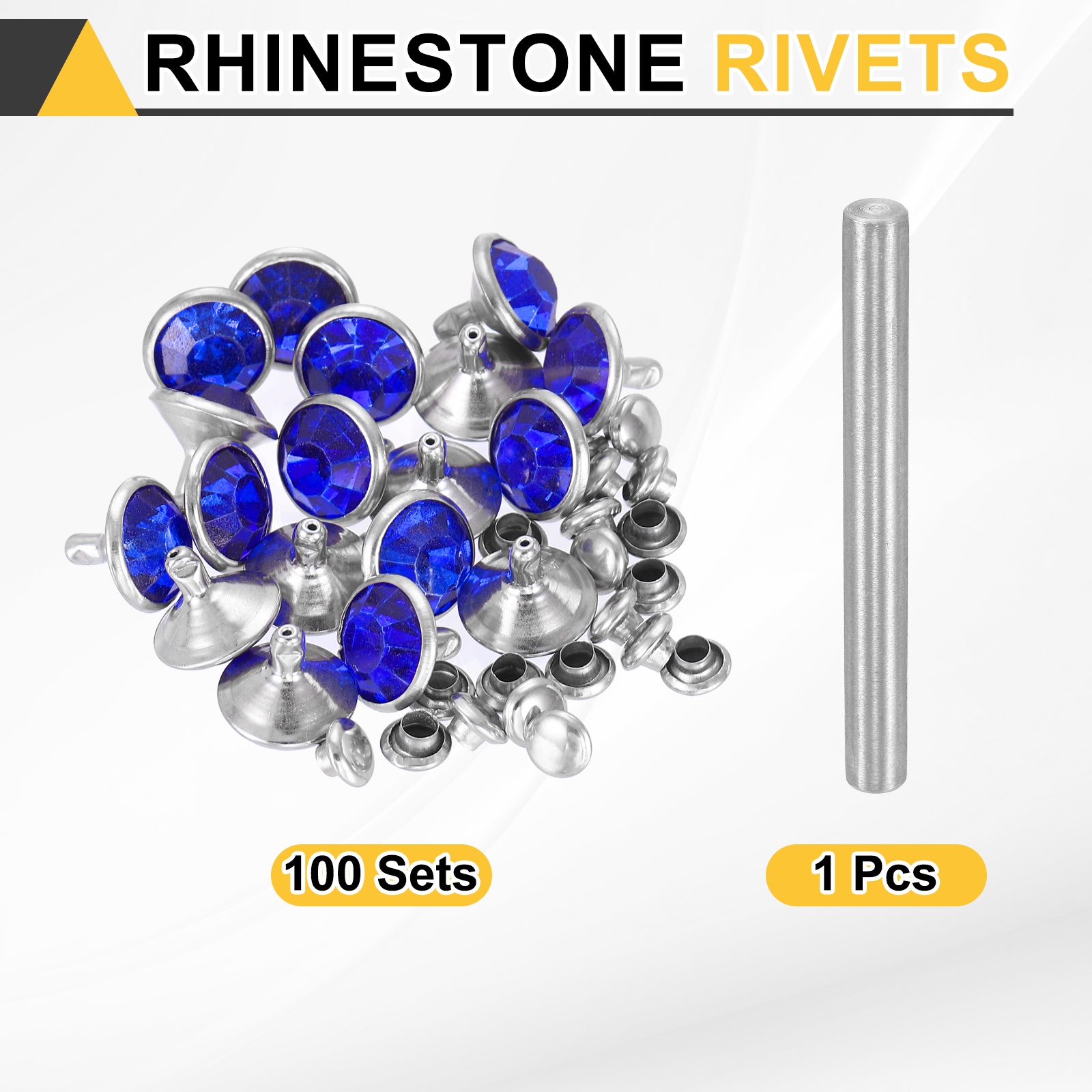Uxcell 100pcs Crystal Rivets 11mm Rhinestone Rapid Stud Rivets with Steel Installation Tool for Clothing Leather Fabric Arts Decoration Leathercraft DIY, Silver Blue