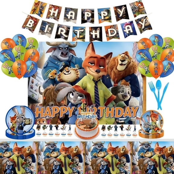 Zootopia birthday party decorations, Zootopia party supplies include Zootopia banners, backdrops, tablecloths, balloons, plates, cake toppers, party decorations suitable for girls and kids