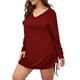 thumbnail image 1 of Vestido, Vestido de manga larga para mujer con cordón con cuello en V y minivestido de talla grande Abody borgoña/4X-grande, 1 of 7