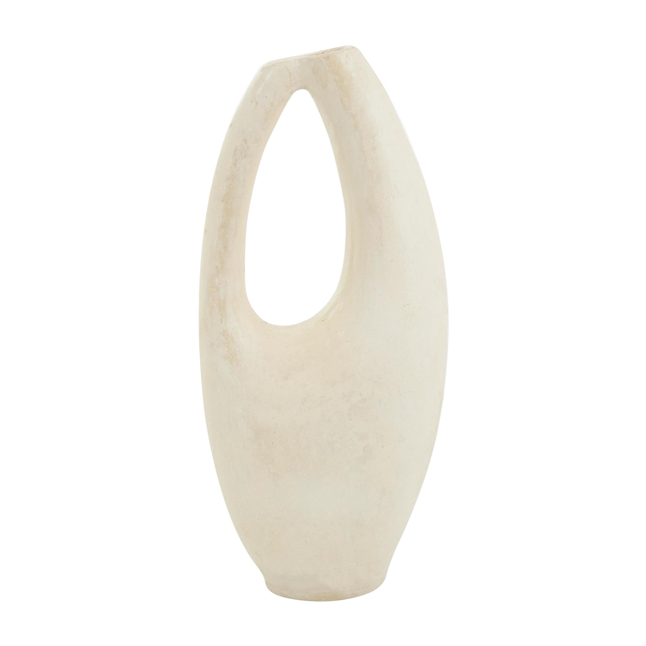 DecMode 18" Abstract Curved Beige Paper Mache Vase with Handle