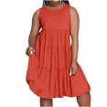 thumbnail image 1 of Robes d'Été pour Femmes 2023 Mode d'Été pour Femmes Couleur Unie Col Rond Sans Manches Plissé Pièce Mi-Longue Robe de Soirée Élégante Élégante en Liquidation, 1 of 4