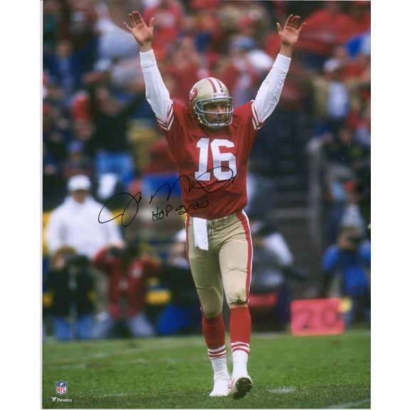 Joe Montana San Francisco 49ers Autographed 16" x 20" Hands Up Celebration Photograph with "HOF 00" Inscription - Fanatics Authentic Certified