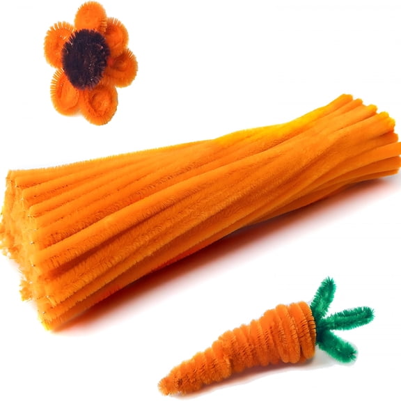PALINO 100 Pieces 7Mm X 12 Inch Pipe Cleaners,Thick Fuzzy Orange Chenille Stems for Craft Supplies Kids Diy Art Decorations Yellow Pipe Cleaners