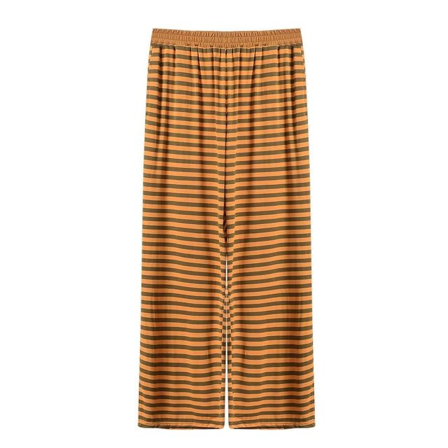 BLVB Pantalon de Pyjama à Rayures pour Femme Grande Taille Doux et Confortable Pantalon de Détente Extensible Ample Palazzo Bas de Pyjama Vêtements de Nuit Grande Taille