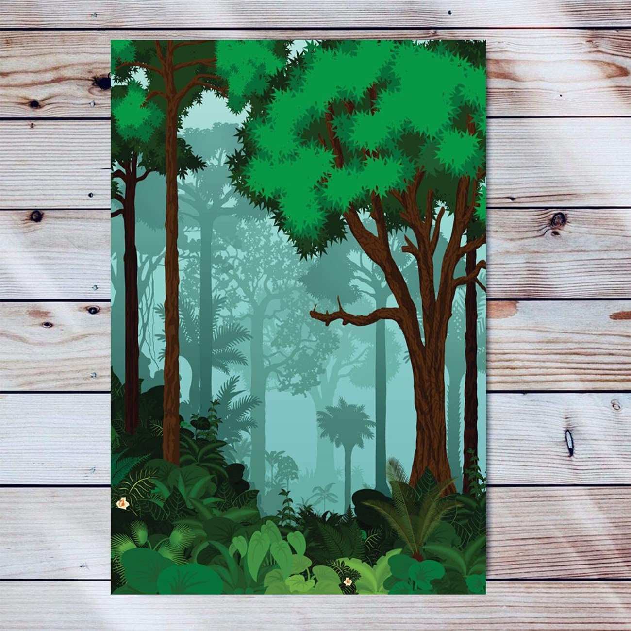 Rainforest Green Tropical Forest Jungle Canvas Wall Art Artwork Wooden Frame  Painting Rainforest Vector Landscape Nature Artwork For Bedroom Bathroom  Home Office Living Room Decorations 12x16 Inch