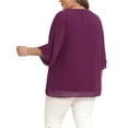 thumbnail image 3 of Agnes Orinda Women's Plus Size Chiffon Tops Notch V Neck 3/4 Tulip Sleeve Pleated Front Dressy Casual Summer Blouses 4X Purple, 3 of 6