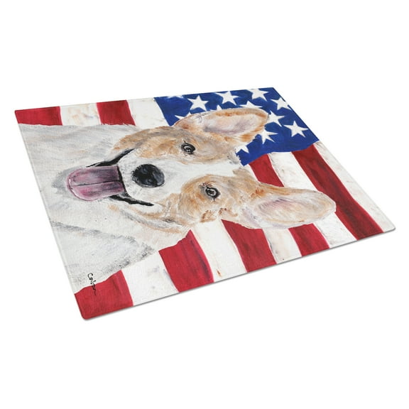 Caroline's Treasures Cardigan Corgi with FlagGlass Cutting Board Large Size