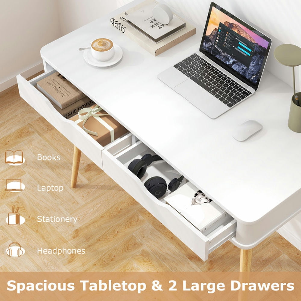 Demi Bonn 43.5" Computer Desk with 2 Drawers for Small Spaces, Home Office Desk Study Writing Table, White