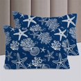 thumbnail image 4 of Navy Blue Coastal Duvet Cover Set 3 Pieces with Zipper Closure, Nautical Beach Starfish Coral Summer Bedding Sets 1 Duvet Cover & 2 Pillow Cases, Breathable Comforter Cover Set Duvet Cover Queen, 4 of 6
