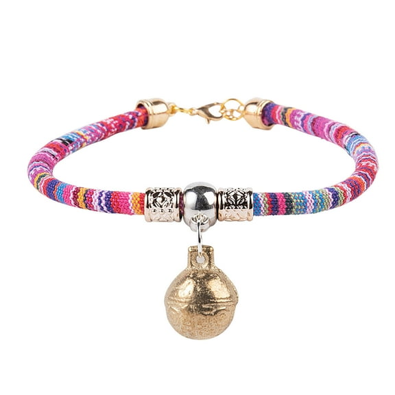 YUEHAO Pet Supplies Pet Bell Colorful Collar For Small Pet Cat Dogs Adjustable Cotton Collar Pink