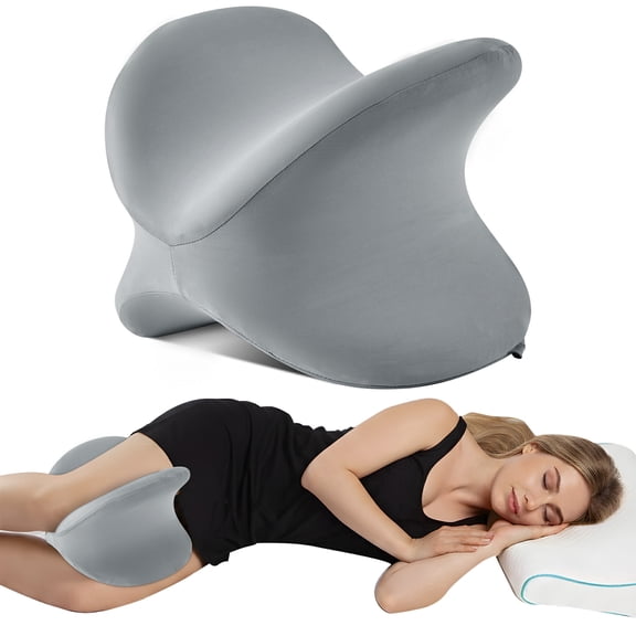 KAIPARA Knee Pillow for Side Sleepers, Contour Heart-Shape Memory Foam Cushion for Hip & Back Pain Relief, Ice Silk & Washable Cover, Gray