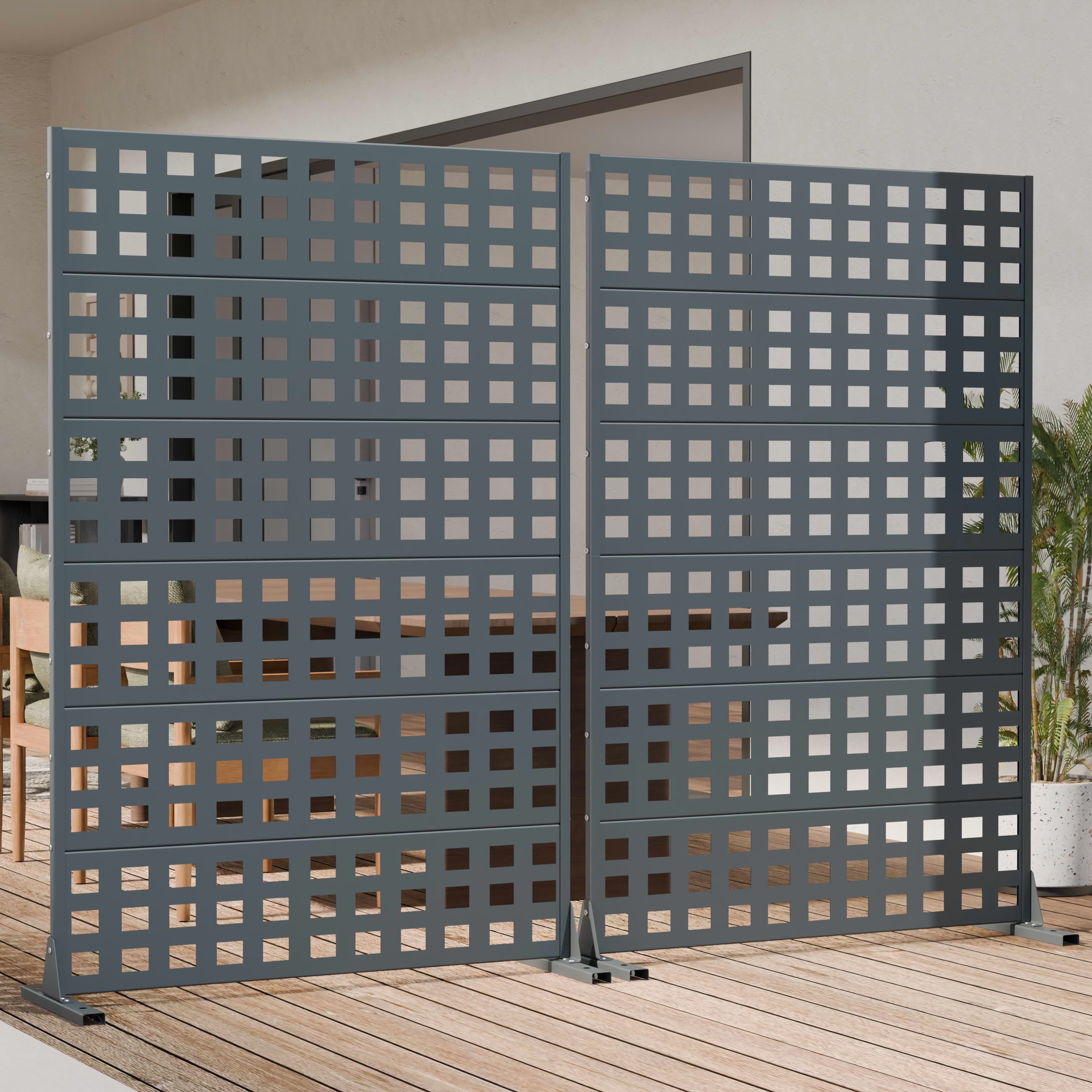 MAYEERTY Outdoor Metal Privacy Screen 6ft × 4ft Cambrian Rock Gray, 6-Panel Lattice Pattern, Weatherproof for Patio