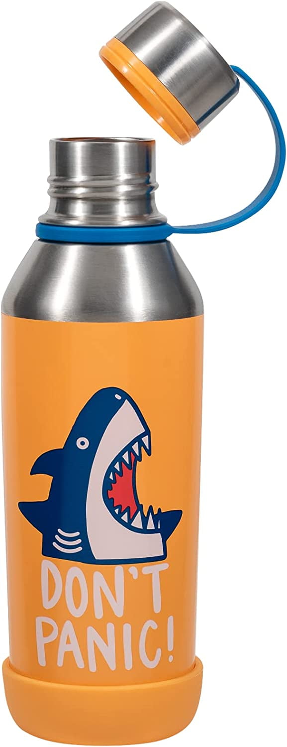 Cool Gear 2-Pack Kids Stainless Steel Double Walled Vacuum Insulated Tyler Bottle, Bumper Included with Threaded Lid Loop, 14 Oz