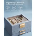 thumbnail image 4 of SONGMICS Caja de Joyas, Caja Joyero de 3 Niveles, Estuche de Joyería, con 2 Cajones, Tapa de Cristal, Amplio Espacio, Azul Ahumado y Dorado, 4 of 5