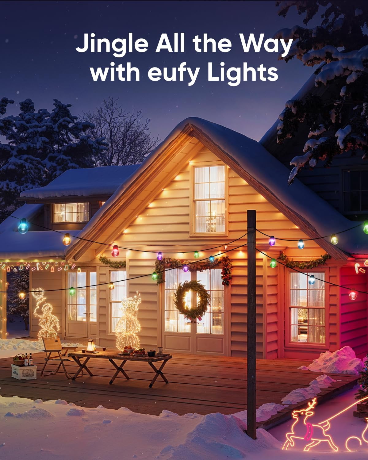 eufy Outdoor String Lights E10, 96ft with 30 Smart RGBWW LED Bulbs, Endless AI Light Themes for Holidays, Party, IP65 Waterproof for Patio