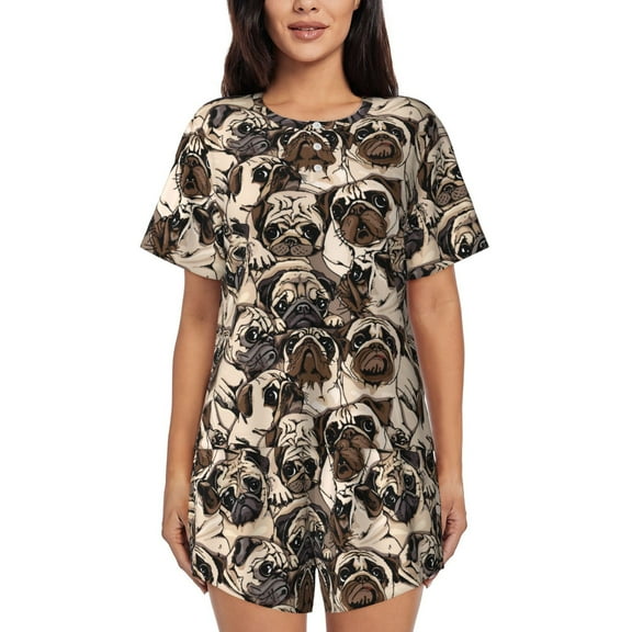 Rateoe Pug for 2 Piece Short Sleeves Pajama Sets Casual Lounge Sleepwear Ladies Pjs Sets with Pocket-Small
