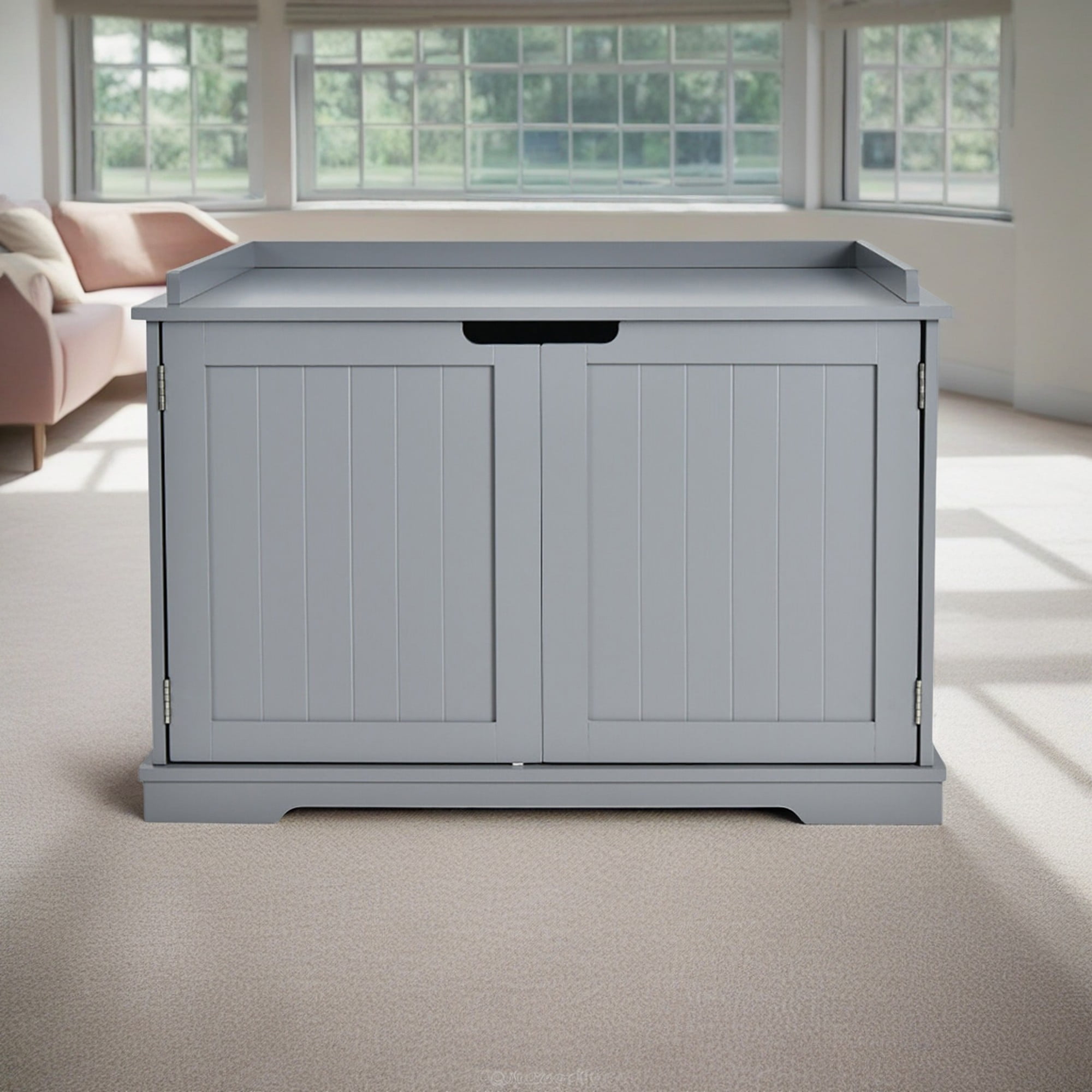 Kadyn 29" Cat Litter Box Enclosure with Double Doors for Large Cat and Kitty, Hidden Cat House Washroom Furniture, Gray