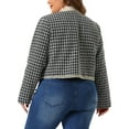 thumbnail image 4 of DARING DIVA Plus Size Plaid Tweed Blazer Collarless Open Front Jacket 1X Black, 4 of 6