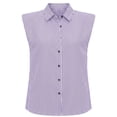 thumbnail image 5 of Feancey Sleeveless Striped Shirts for Women Casual Button Down Blouses Classic Fit Collared Summer Tank Tops Elegant Office Work Shirt Purple XL, 5 of 8