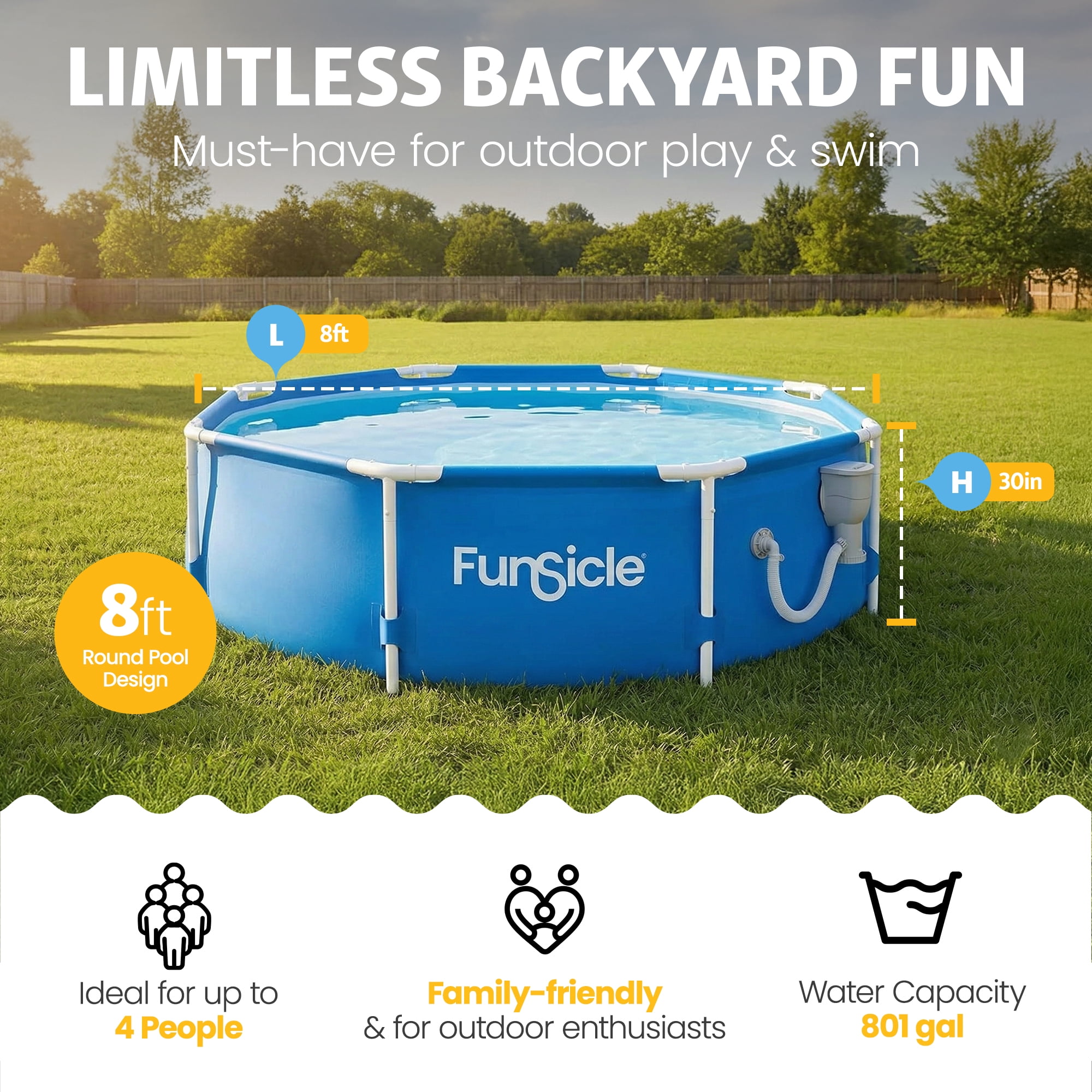 Funsicle 8'x30" Outdoor Activity Round Frame Above Ground Swimming Pool Set