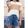 thumbnail image 2 of YOUYEDIAN Tween Girls Summer Shirts Short Sleeve Color Block Tops (White, 3-4 Years), 2 of 5