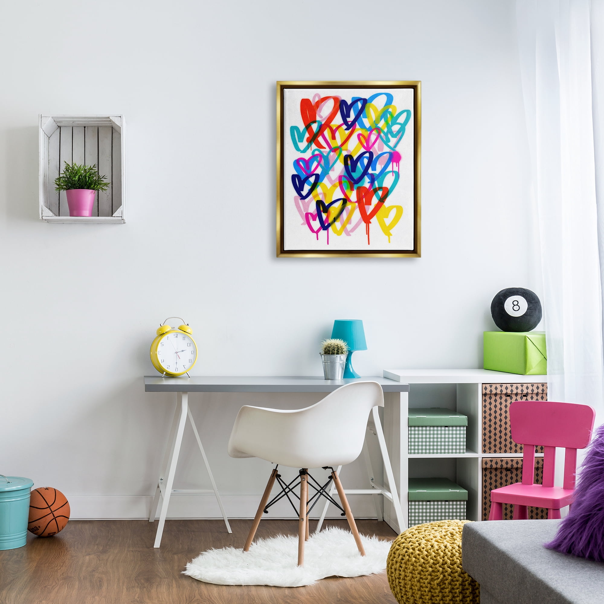 Stupell Industries Modern Graffiti Hearts Abstract Painting Gold Floater Framed Canvas Art Print Wall Art, 25 x 31