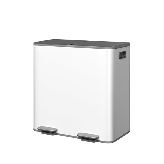 Stainless Steel Dual Compartment Kitchen Trash Can – 16 Gallon Step-On Garbage & Recycling Bin with Soft-Close Lid