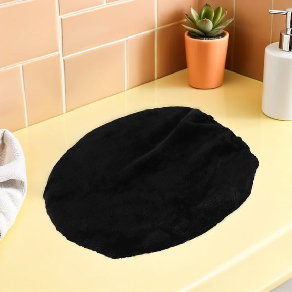 LOLIPPYY 2Pcs Thick Velvet Toilet Lid Protector Black Cushioned Seat Cover for Oblong and Elongated Lids