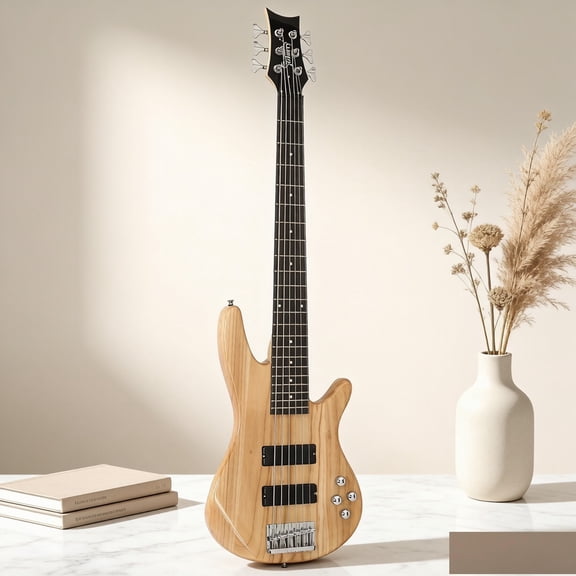 EDOEMSE Electric Bass Guitar Full Size 6-String B-E-A-D-G-C Tuning Wider Range Wooden and Synthetic Body
