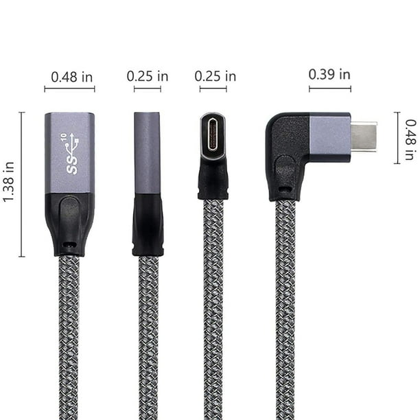 Right Angle USB C Extension Cable Short (1.6Ft) Braied &Aluminum USBC