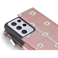 thumbnail image 6 of Wallet Case for Samsung Galaxy S21 Ultra, Premium Vintage PU Leather Magnetic Closure Handbag Zipper Pocket Case Kickstand Card Holder Slot Wrist Strap TPU Shockproof Flip Case -Daisy Rosegold, 6 of 8