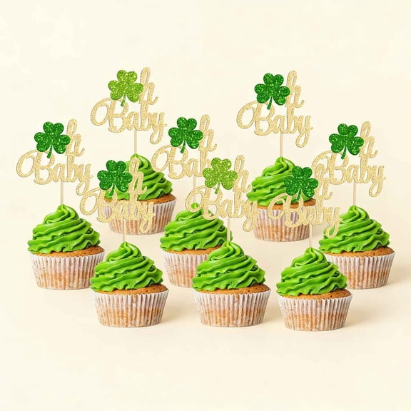St. Patrick's Day Cupcake Toppers Lucky Four Leaf Shamrock Cupcake Picks For Irish Festival Party Supplies Decoration