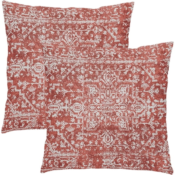 Coral Boho Throw Pillow Covers 18x18 Inch Bohemian Carpet Ethnic Decorative Square Pillow Cases Bohemian Carpet Ethnic Cushion Covers Farmhouse Home Decor for Sofa Couch Outdoor Set of 2