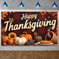 thumbnail image 2 of Decorative Design Happy Thanksgiving Banner Colorful Theme Fall Leaves Turkey Illustration for Thanksgiving Celebration Holiday Party Autumn Decoration, 2 of 9