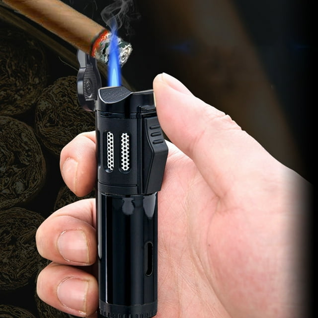 COFEST Outdoor Windproof Lighter Torch Lighter Three Jets Flame Cigars Lighter for Camping, Hiking, Adventure Black