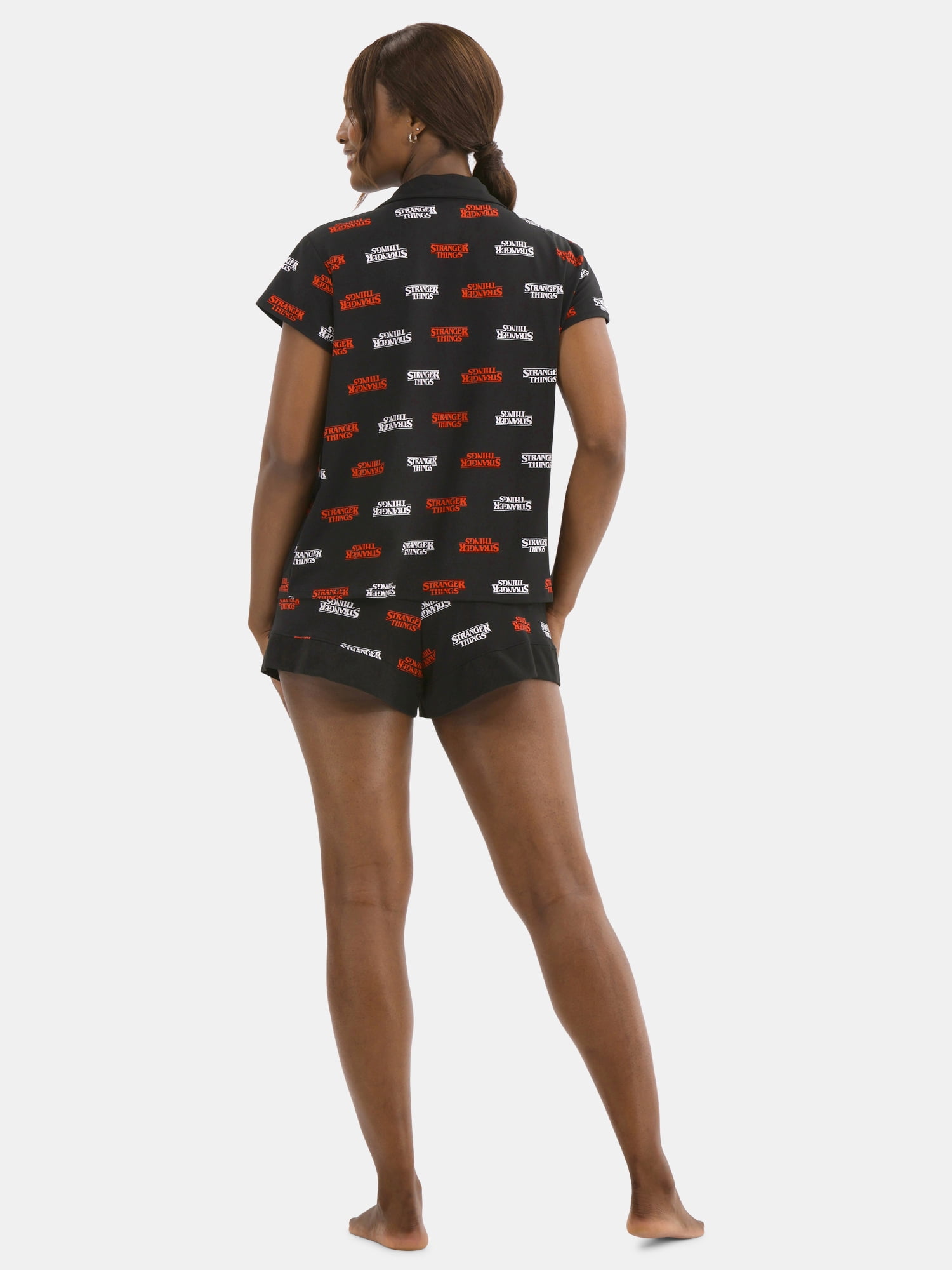 Netflix Stranger Things Women's Printed Notched Top and Shorts Pajama Set, 2-Piece, Sizes XS-3X